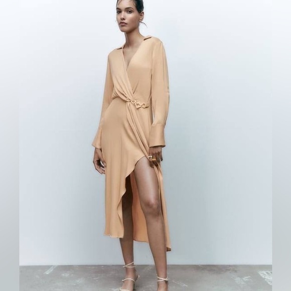 NWT Zara Satin Effect Midi Dress Size Small in Soft Gold - Picture 4 of 9